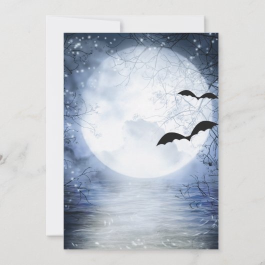 Halloween Beunting Volle Maan Blauwe Witte Vleermu Kaart (Achterkant)
