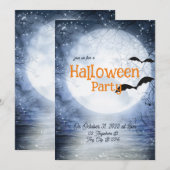 Halloween Beunting Volle Maan Blauwe Witte Vleermu Kaart (Voorkant / Achterkant)