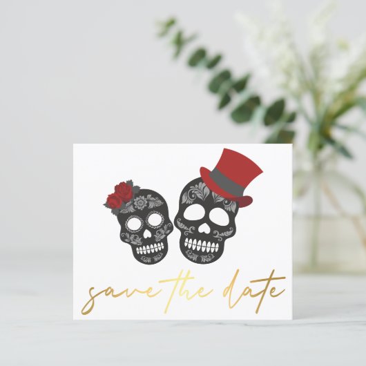 Halloween Bewaar de datum Gouden Handschriftkaart (Staand voorkant)