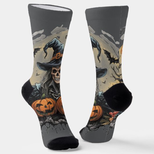 Halloween,Bewaker van de Pompoenen, Schedel, Pompo Sokken (Gebogen)