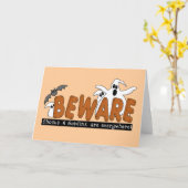 Halloween Beware T-shirts en cadeautjes Kaart (Gele Bloem)