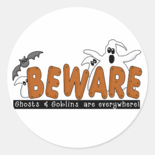 Halloween Beware T-shirts en cadeautjes Ronde Sticker