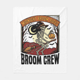 Halloween Bezem Ritten Vintage Skelet Heks Grafiek Fleece Deken