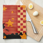 Halloween Bezemrit over Sterrenstad Theedoek (Quarter Fold)