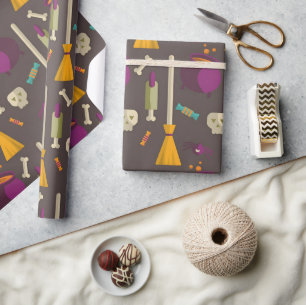 Halloween bezemsteel, schedel en Snoep Gift Cadeaupapier