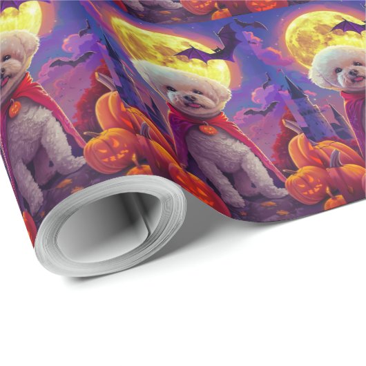 Halloween Bichon Frise Hond Pompoenen Griezelen Cadeaupapier (Rol Hoek)