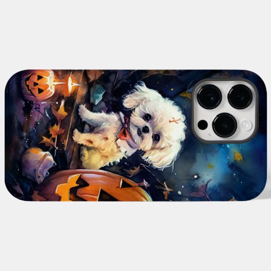 Halloween Bichon Frise met pompoenen eng Case-Mate iPhone Case (Achterkant (horizontaal))
