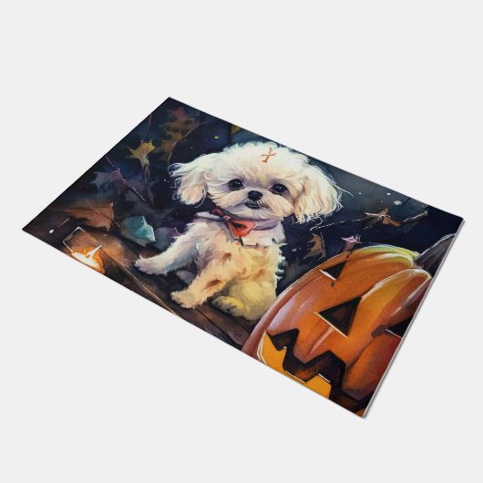 Halloween Bichon Frise met pompoenen eng Deurmat (Schuin)