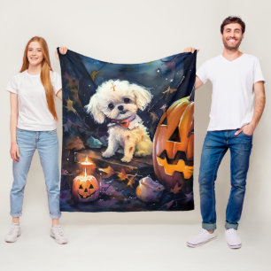 Halloween Bichon Frise met pompoenen eng Fleece Deken