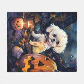 Halloween Bichon Frise met pompoenen eng Fleece Deken (Voorkant (Horizontaal))