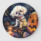 Halloween Bichon Frise met pompoenen eng Grote Klok (Voorkant)