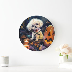 Halloween Bichon Frise met pompoenen eng Grote Klok