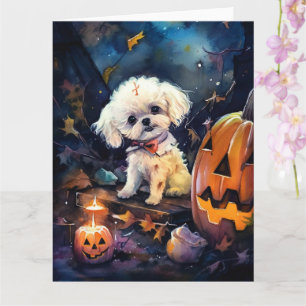 Halloween Bichon Frise met pompoenen eng Kaart