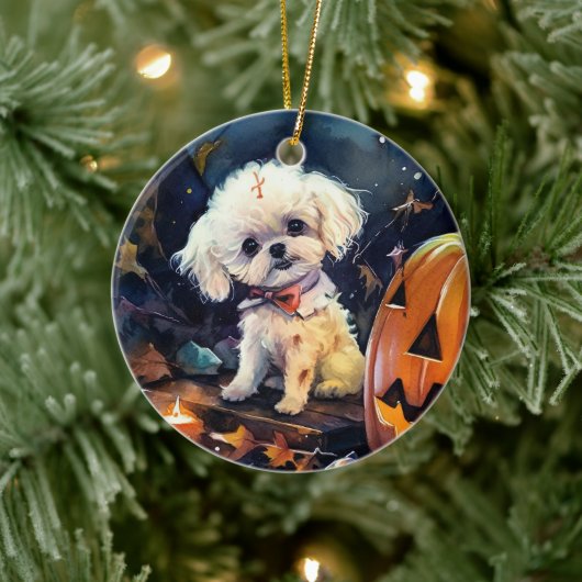 Halloween Bichon Frise met pompoenen eng Keramisch Ornament (Boom)