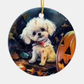 Halloween Bichon Frise met pompoenen eng Keramisch Ornament (Voorkant)