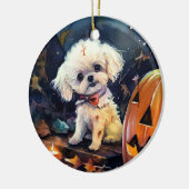 Halloween Bichon Frise met pompoenen eng Keramisch Ornament (Links)