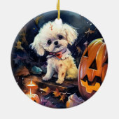 Halloween Bichon Frise met pompoenen eng Keramisch Ornament (Achterkant)