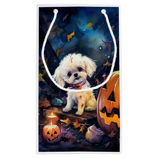 Halloween Bichon Frise met pompoenen eng Klein Cadeauzakje (Achterkant)