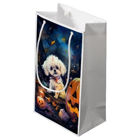 Halloween Bichon Frise met pompoenen eng Klein Cadeauzakje (Achterkant Gekanteld)