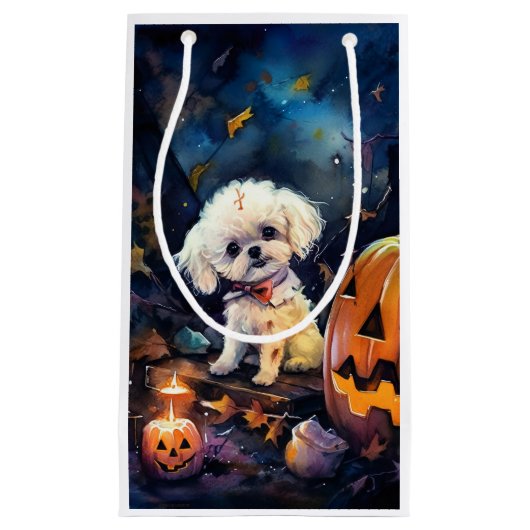 Halloween Bichon Frise met pompoenen eng Klein Cadeauzakje (Voorkant)