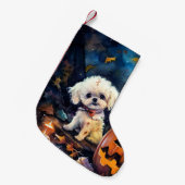 Halloween Bichon Frise met pompoenen eng Kleine Kerstsok (Voorkant (Hangend))