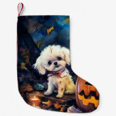 Halloween Bichon Frise met pompoenen eng Kleine Kerstsok (Voorkant)