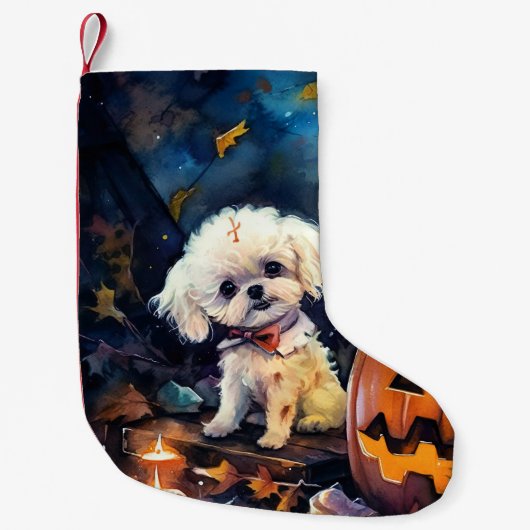 Halloween Bichon Frise met pompoenen eng Kleine Kerstsok (Voorkant)