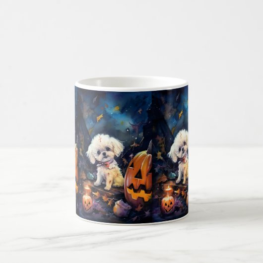 Halloween Bichon Frise met pompoenen eng Koffiemok (Center)