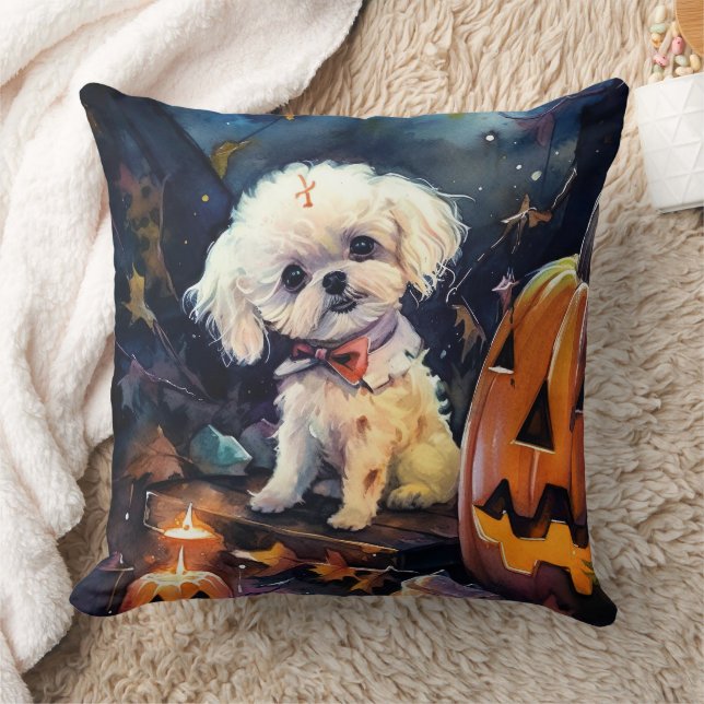 Halloween Bichon Frise met pompoenen eng Kussen (Deken)