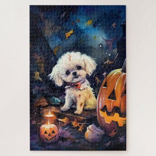 Halloween Bichon Frise met pompoenen eng Legpuzzel (Verticaal)