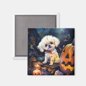 Halloween Bichon Frise met pompoenen eng Magneet (Voorkant / Achterkant)