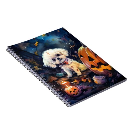 Halloween Bichon Frise met pompoenen eng Notitieboek (Rechterzijde)
