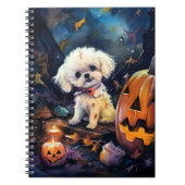 Halloween Bichon Frise met pompoenen eng Notitieboek (Voorkant)