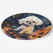 Halloween Bichon Frise met pompoenen eng Papieren Bordje (Gekanteld)
