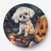Halloween Bichon Frise met pompoenen eng Papieren Bordje (Voorkant)