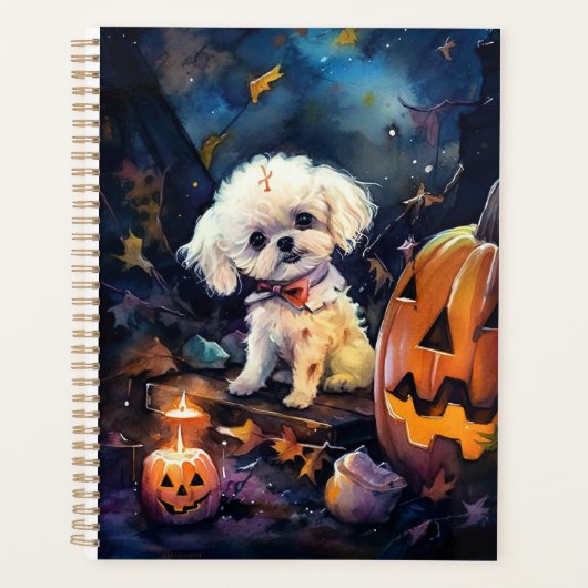 Halloween Bichon Frise met pompoenen eng Planner (Voorkant)