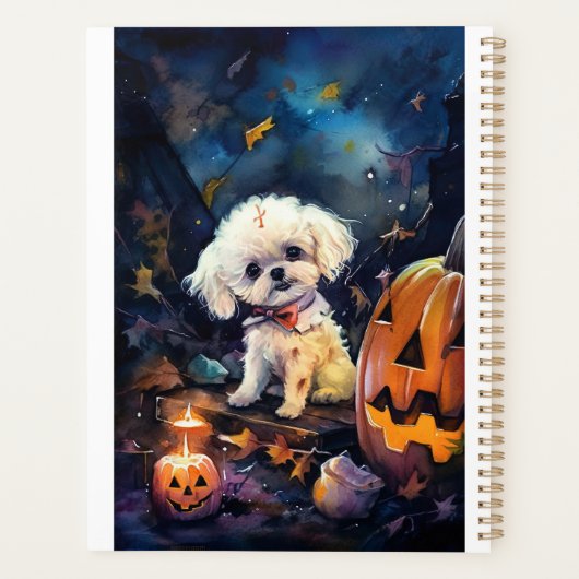 Halloween Bichon Frise met pompoenen eng Planner (Achterkant)