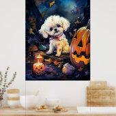 Halloween Bichon Frise met pompoenen eng Poster (Keuken)