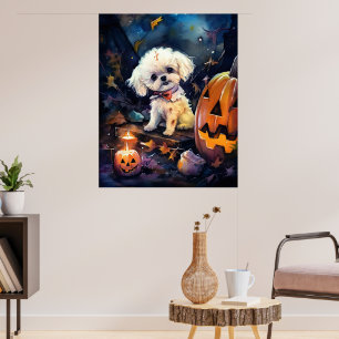 Halloween Bichon Frise met pompoenen eng Poster