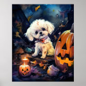Halloween Bichon Frise met pompoenen eng Poster (Voorkant)