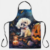 Halloween Bichon Frise met pompoenen eng Schort (Voorkant)