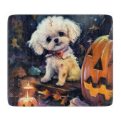Halloween Bichon Frise met pompoenen eng Snijplank (Voorkant)