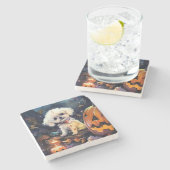 Halloween Bichon Frise met pompoenen eng Stenen Onderzetter (Zijkant)