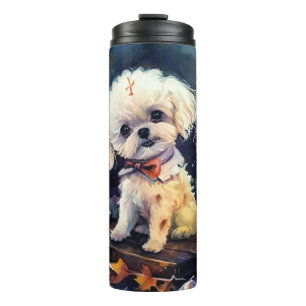 Halloween Bichon Frise Met Pompoenen Eng Thermosbeker