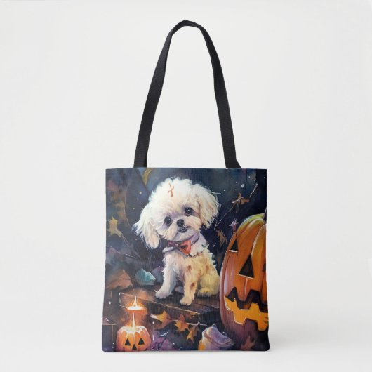 Halloween Bichon Frise met pompoenen eng Tote Bag (Voorkant)
