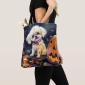 Halloween Bichon Frise met pompoenen eng Tote Bag (Dichtbij)