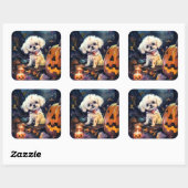 Halloween Bichon Frise met pompoenen eng Vierkante Sticker (Vel)