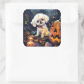 Halloween Bichon Frise met pompoenen eng Vierkante Sticker (Tas)