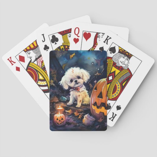 Halloween Bichon Frise Met Pompoenen Griezelen Pokerkaarten (Achterkant)