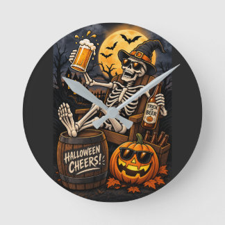 Halloween Bier Skelet, een leuke & griezelige wand Ronde Klok